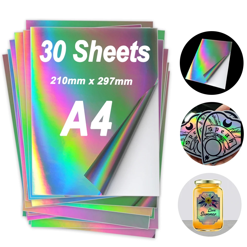 10 20 30 40 50 100 Sheets Holographic Sticker A4 Printable Vinyl Sticker Paper Waterproof Self adhesive Rainbow InkJet Printer AliExpress
