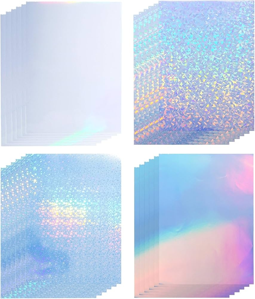 24 Sheets Printable Vinyl Sticker Paper A4 Size 21 X 29 7 Cm Holographic Sticker Paper Self Adhesive Waterproof Dries Quickly For Inkjet Laser Printers Amazon de Stationery Office Supplies