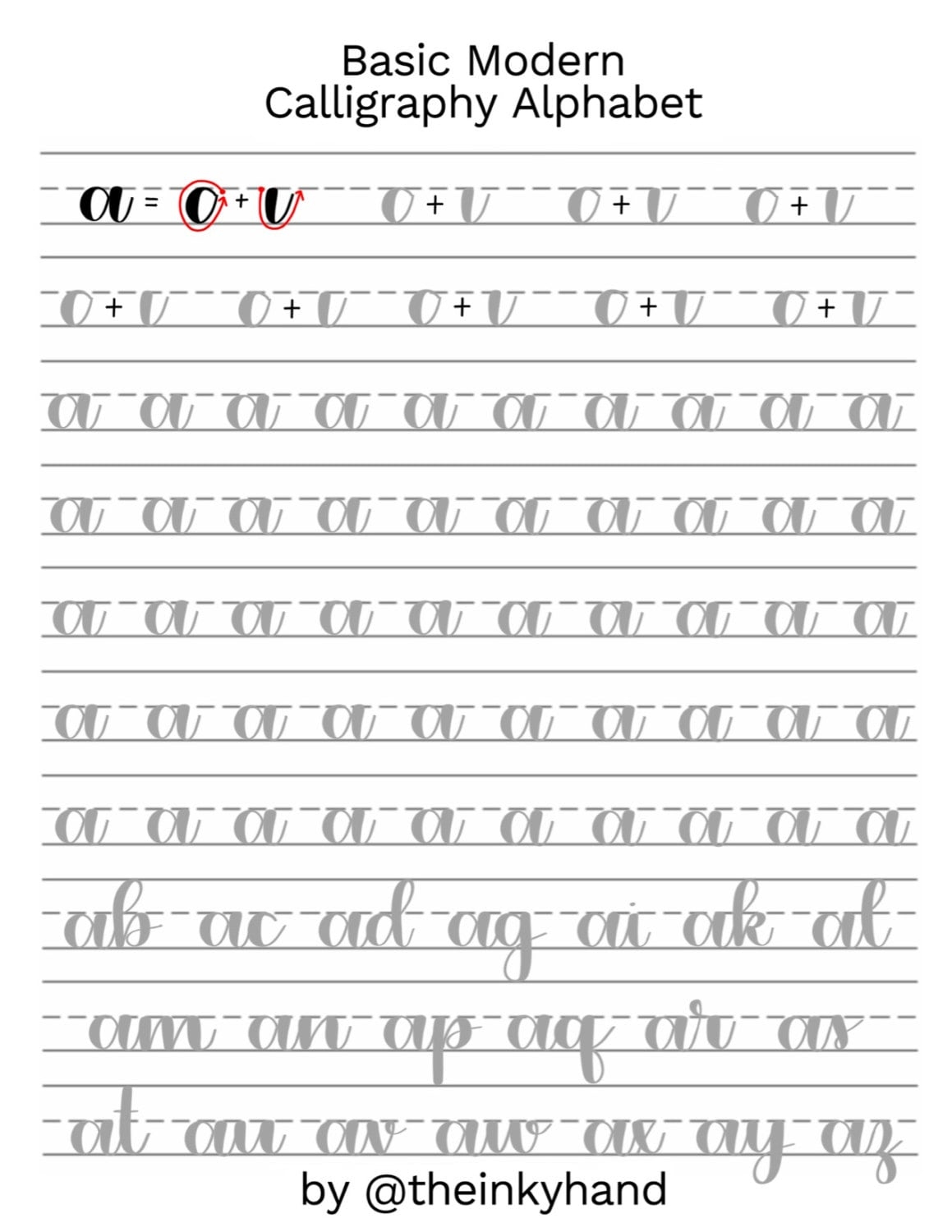 Basic Modern Calligraphy Practice Sheets By theinkyhand Lowercase Alphabet DIGITAL DOWNLOAD Etsy UK