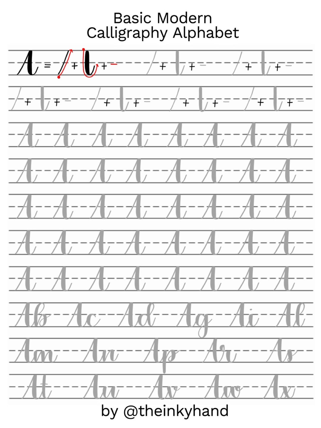 Basic Modern Calligraphy Practice Sheets By theinkyhand Uppercase Alphabet DIGITAL DOWNLOAD Etsy UK