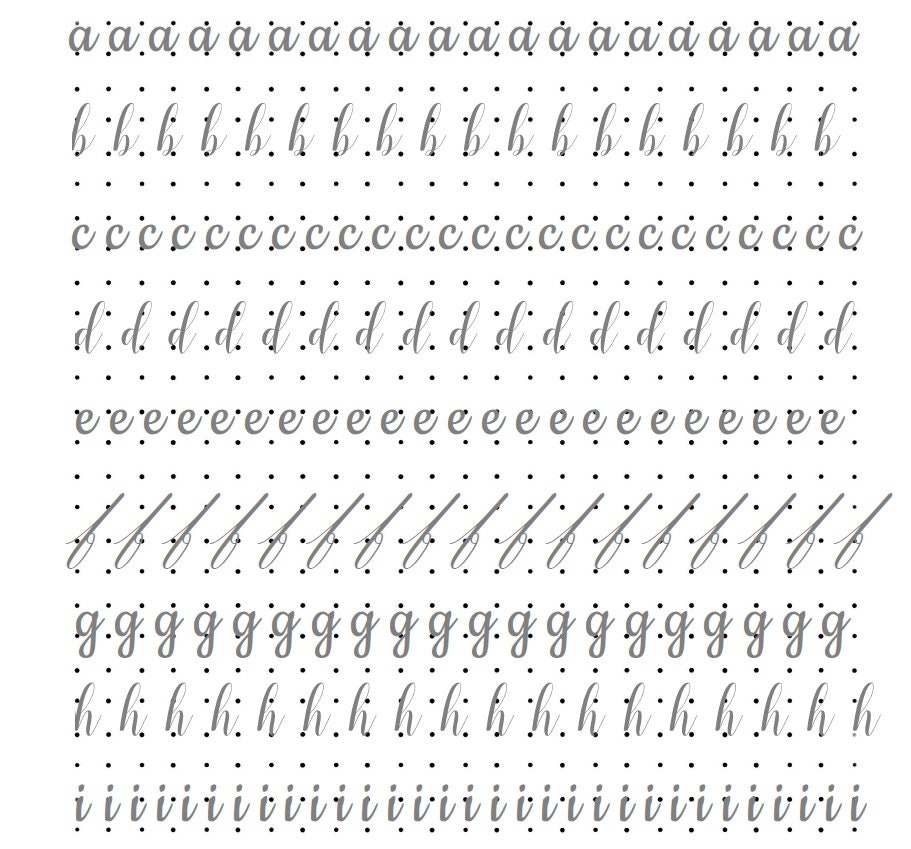 Calligraphy Practice Sheets And Guide For Journals And Planners uppercase Lowercase Letters PDF Dark Grey Dot Grid PDF001 Etsy UK