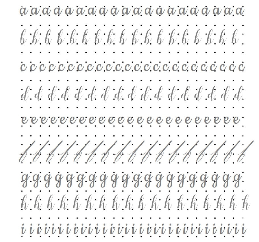 Calligraphy Practice Sheets And Guide For Journals And Planners uppercase Lowercase Letters PDF Dark Grey Dot Grid PDF001 Etsy UK