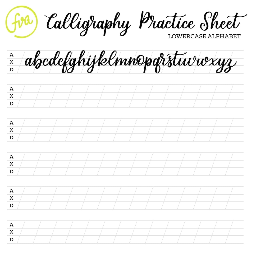 Calligraphy Practice Sheets Lowercase Alphabet Lettering Digital Download Printable Etsy