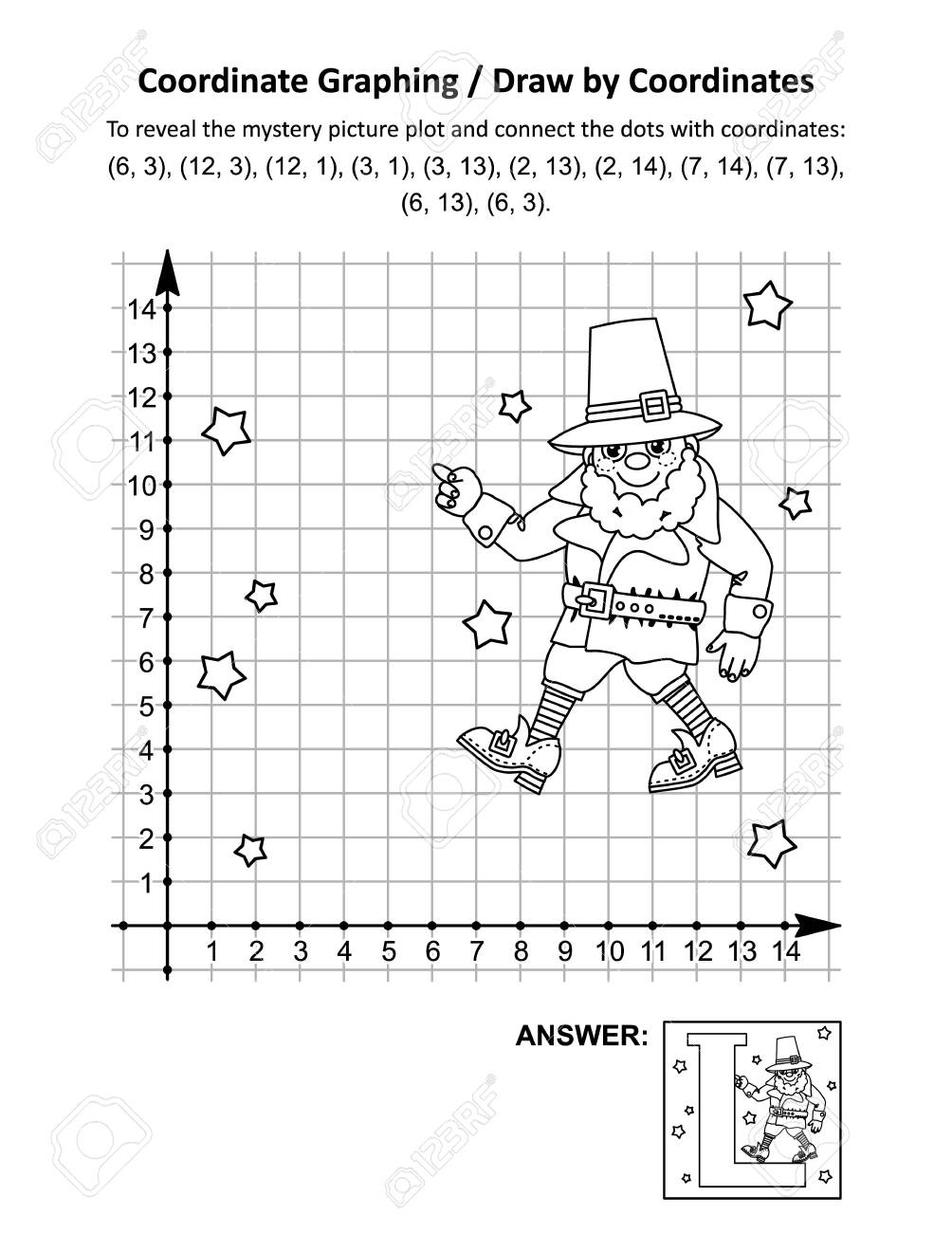 Coordinate Graphing Or Draw By Coordinates Math Worksheet With St Patrick s Day Mystery Picture L Is For Leprechaun To Reveal The Mystery Picture Plot And Connect The Dots With Given Coordinates Answer