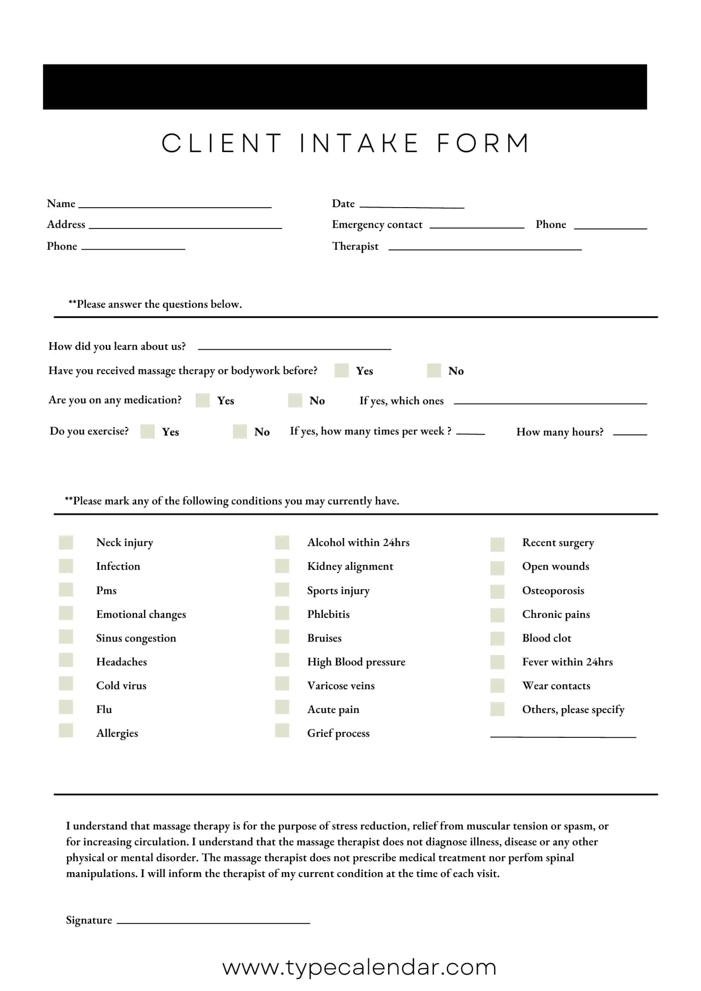 Free Printable Patient Demographic Form