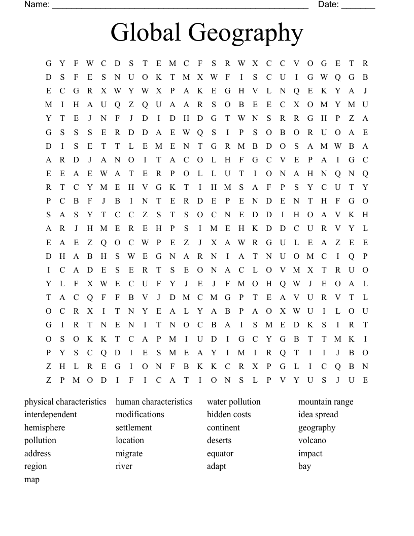 Global Geography Word Search WordMint
