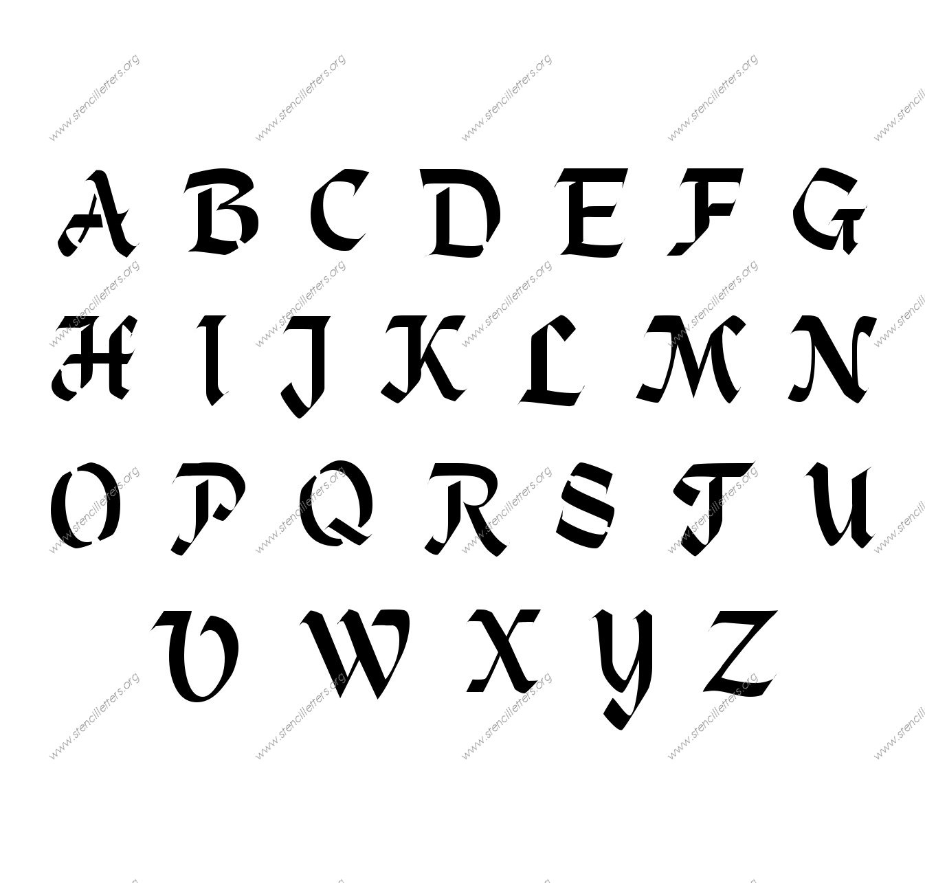 Gothic Calligraphy Uppercase Lowercase Letter Stencils A Z 1 4 Inch Up To 36 Inch Printable File Size Stencil Letters Org