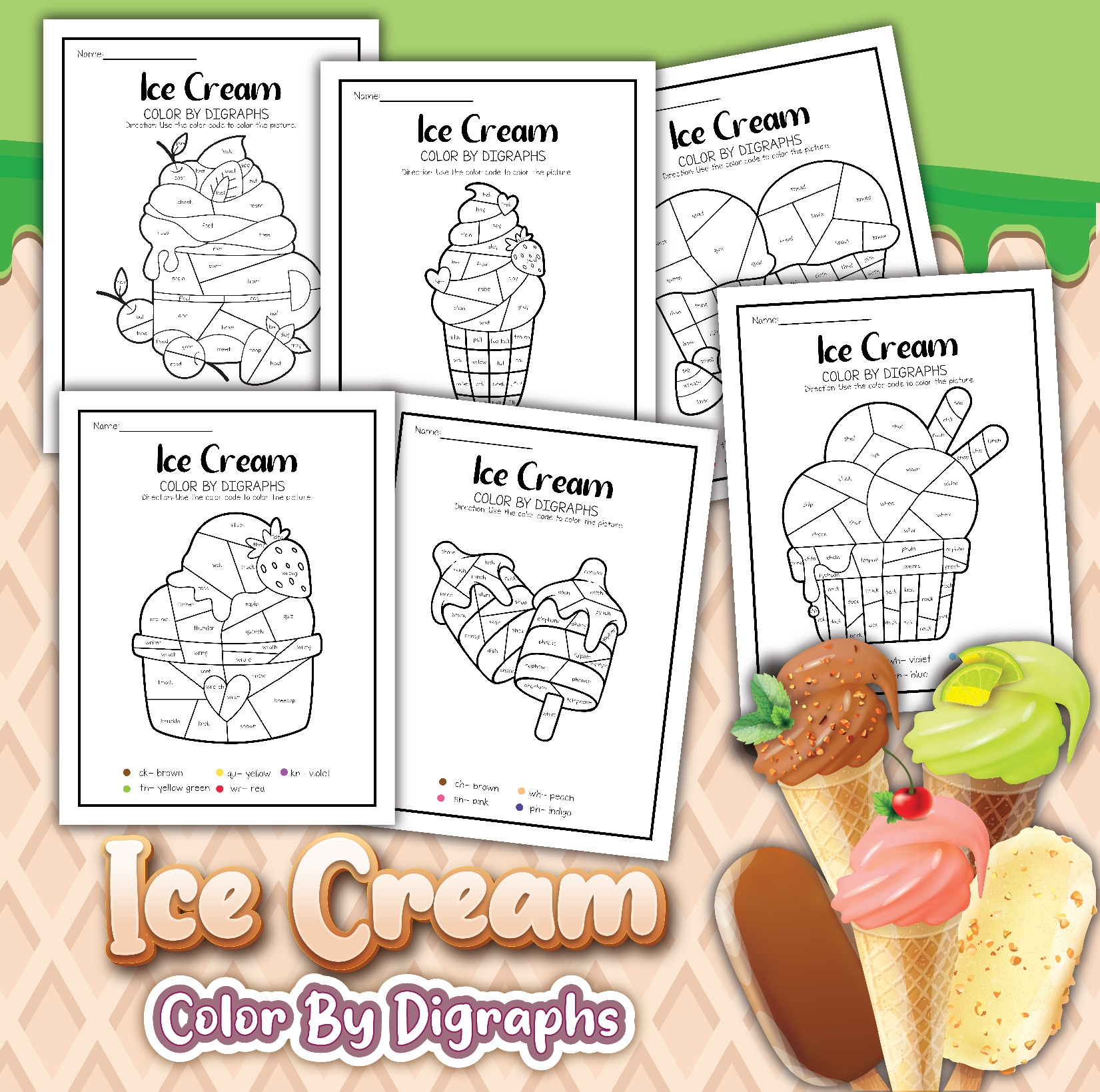 Ice Cream Color By Digraph Printable Teaching Mama