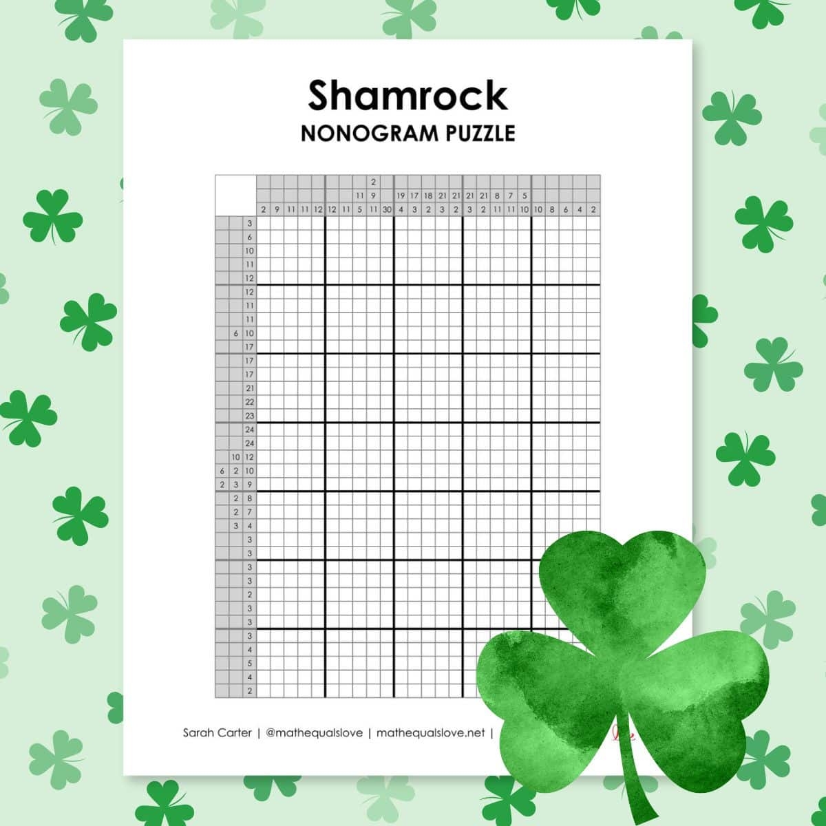 Shamrock Nonogram Puzzle For St Patrick s Day FREE PDF 