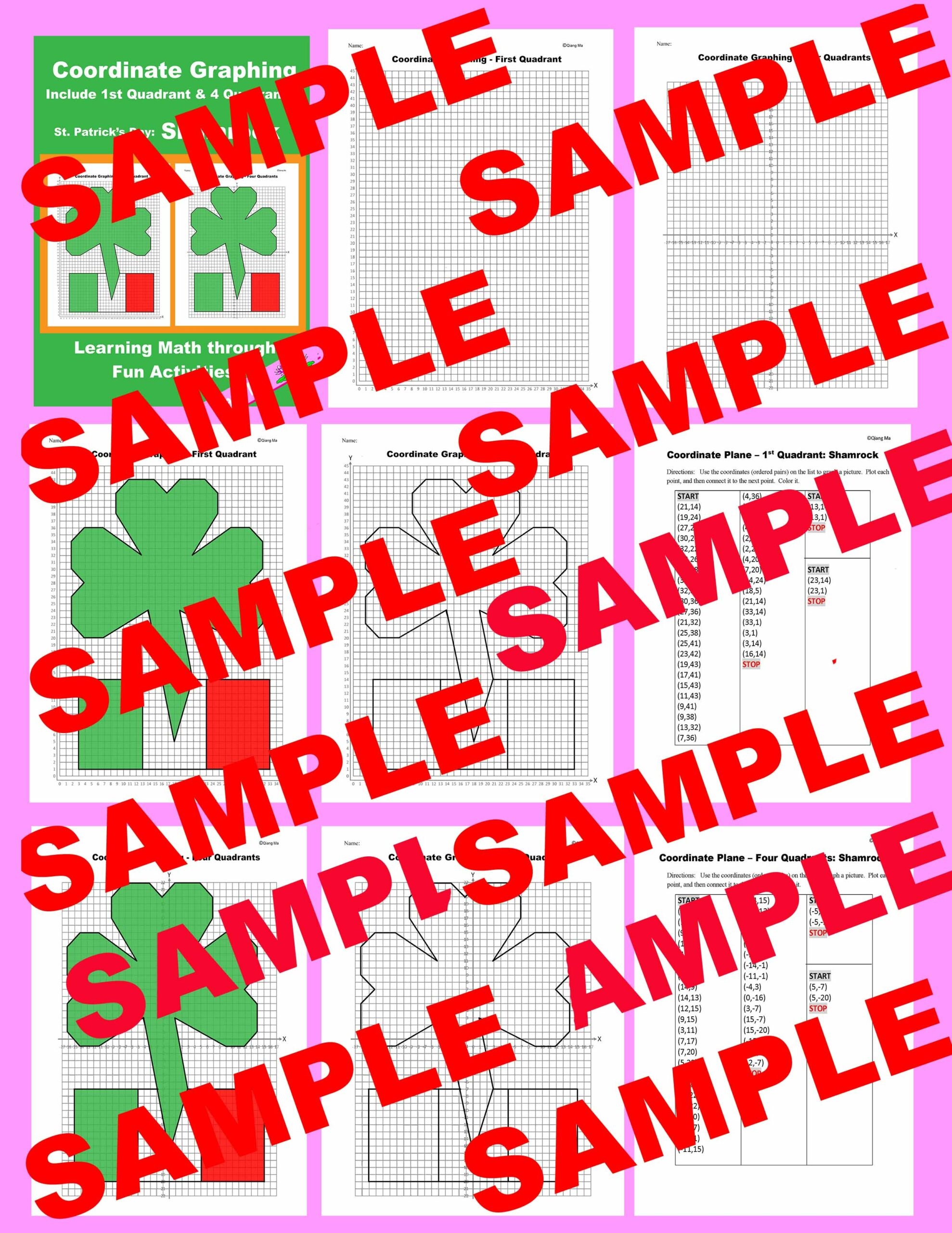 St Patrick s Day Coordinate Plane Graphing Picture Shamrock Made By Teachers