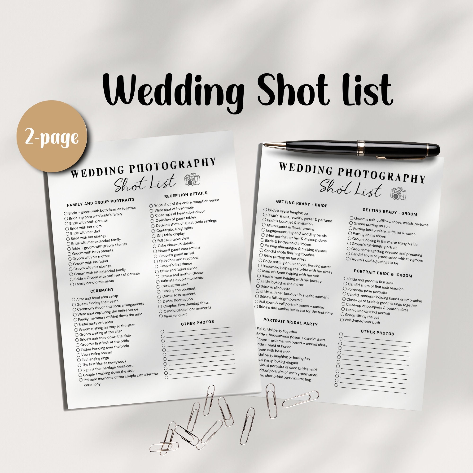 Wedding Photo Checklist Photographer Shot List Wedding Photography Guide List Photo Shoot Timeline Template Etsy