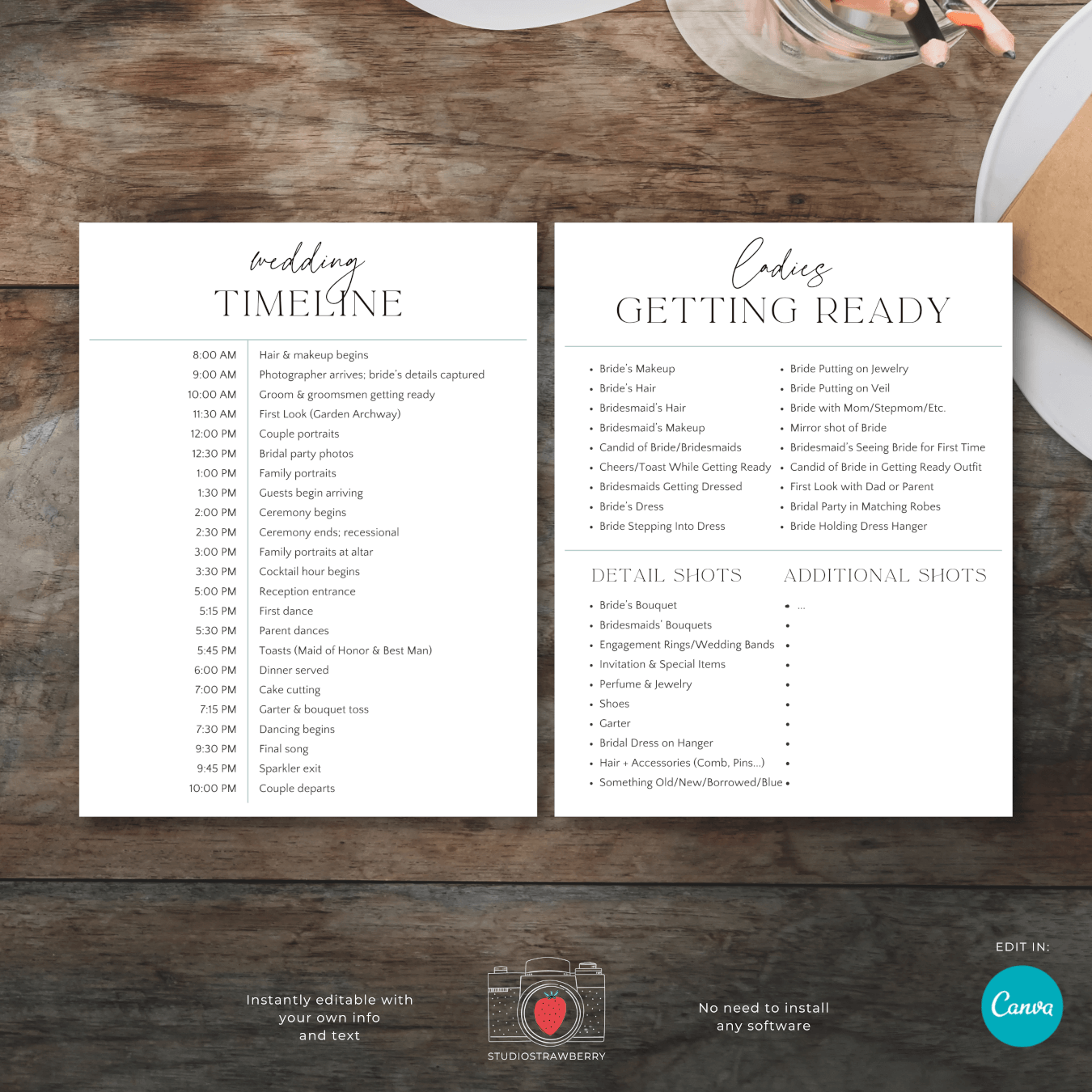 Wedding Photography Shot List Template Strawberry Kit