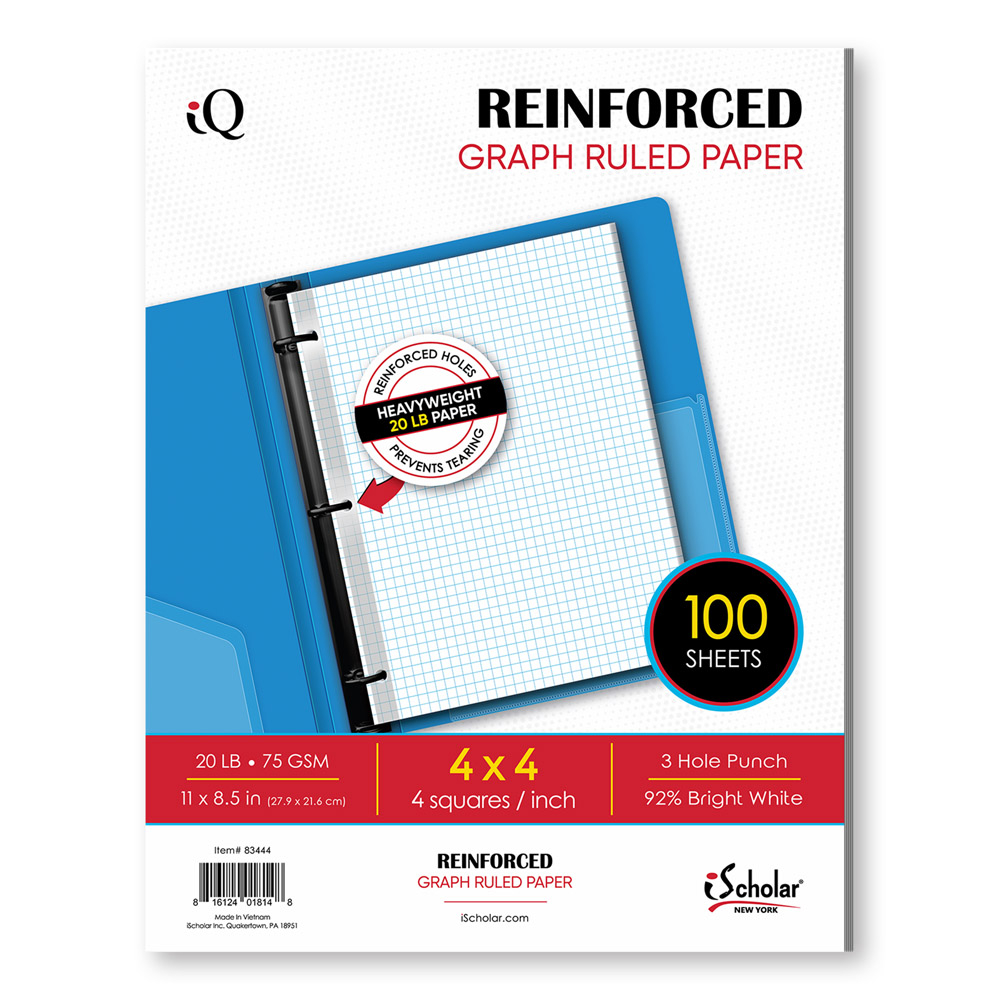 100 Count Reinforced Filler Paper 4 X 4 Graph Ruled 83444 IScholar NY