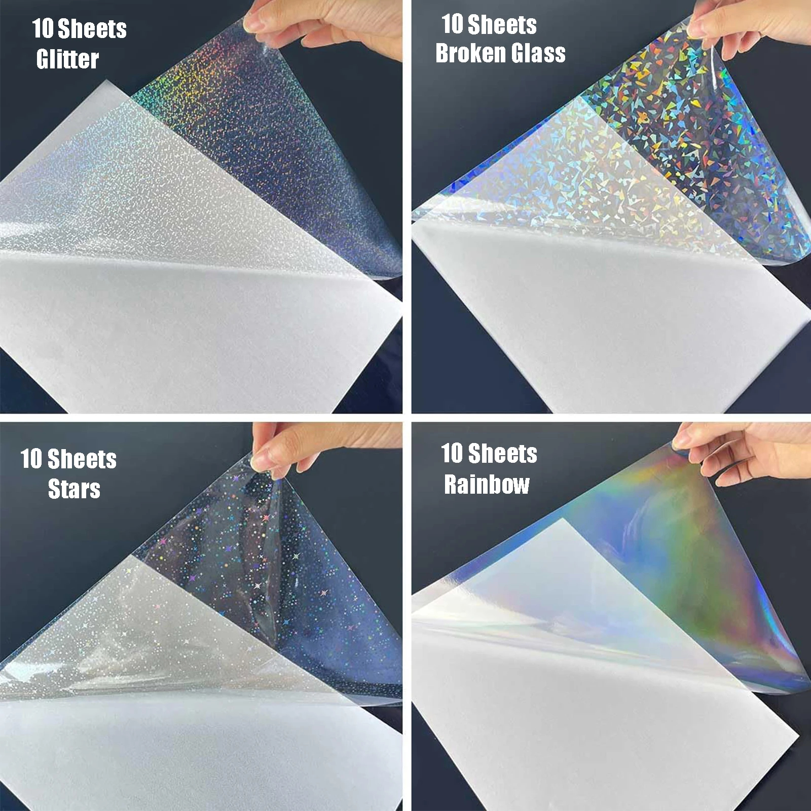 40 sheets 4 styles mixed holographic sticker paper clear vinyl self adhesive waterproof rainbow transparent overlay film a4 size aliexpress