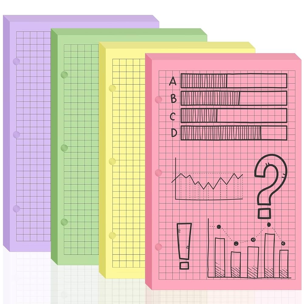 Amazon 100 Sheet Half Letter Graph Paper Refill 3 Hole Punch 5 1 2 X 8 1 2 College Ruled Grid Paper Pad Math Graph Paper Pad Colored Mini Binder Paper Planner Inserts Fits 3