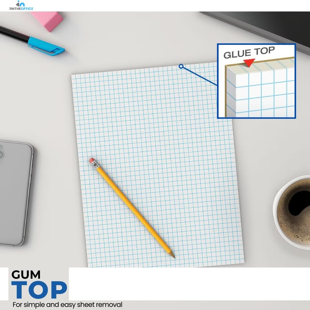 Amazon 1InTheOffice Graph Paper Pad Graphing Paper Graph Paper Loose Leaf Graph Paper Pads 8 5 X 11 Quad Ruled 50 Sheets Pad 6 Pack Office Products