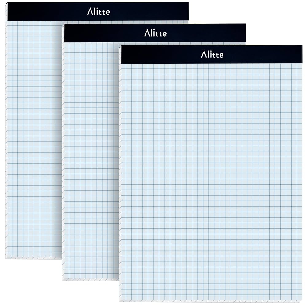 Amazon Alitte Graph Paper Pad Pack Of 3 White Letter Size 4x4 Quad Grid Paper With Blue Lines Easy Tear Perforations 11x8 5 Cardboard Backing Graph Notepads For School Office 
