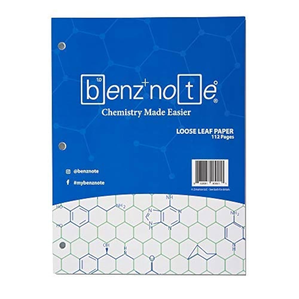 Amazon BENZNOTE Loose Leaf Filler Paper For Organic And Biochemistry 8 1 2 X 11 Hexagonal Graph Rule Green Lined 3 Hole Punched 112 Pages Office Products