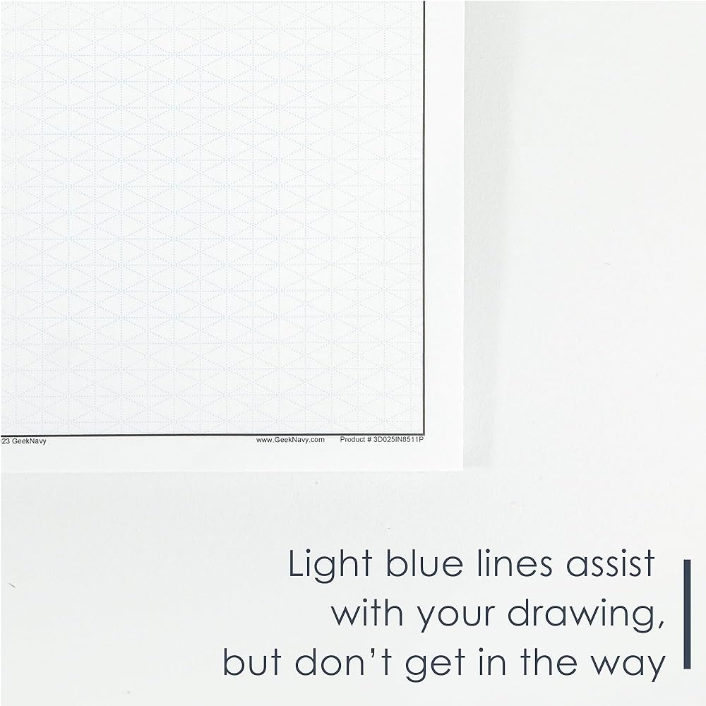 Amazon GeekNavy 11 X 17 Isometric Graph Paper 50 Sheets Portrait 0 25 Grid Non photo Blue High Brightness Drafting Engineering Art 3D Design 1 Pack Office Products