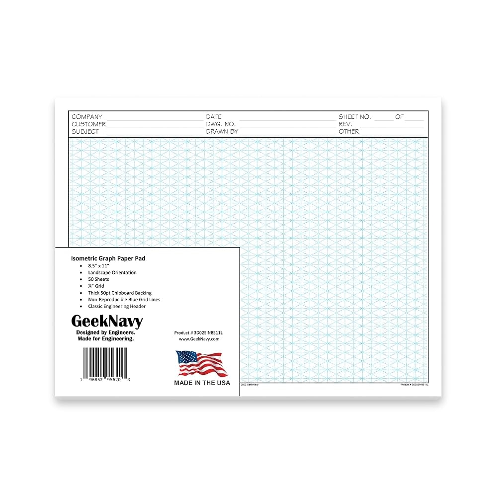 Amazon GeekNavy 8 5 X 11 Isometric Graph Paper 50 Sheets Landscape 0 25 Grid Non photo Blue High Brightness Drafting Engineering Art 3D Design 1 Pack Office Products