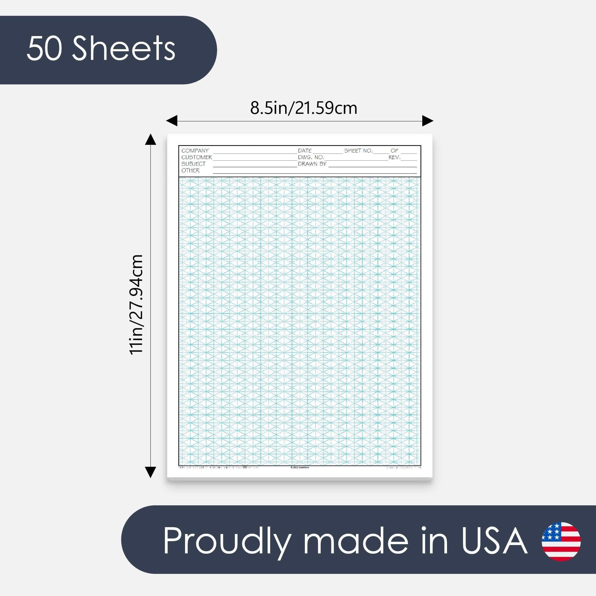 Amazon GeekNavy 8 5 X 11 Isometric Graph Paper 50 Sheets Portrait 0 25 Grid Non photo Blue High Brightness Drafting Engineering Art 3D Design 1 Pack Office Products