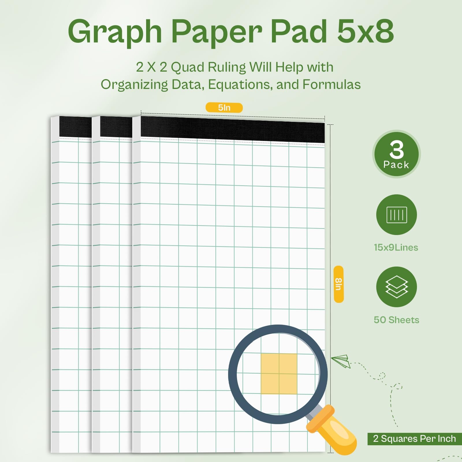 Amazon Graph Paper 5x8 Graph Paper Notebook 3 Pack Graph Paper Pad 2x2 Quad Graph Paper 50 Sheets Engineering Paper Perforations Grid Notebook With Study Backboard For Drawing Designing Math Sketching 
