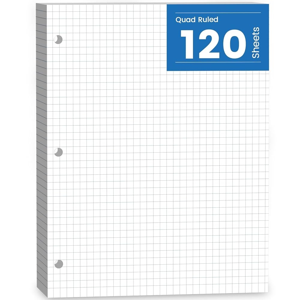 Amazon Graph Paper Loose Leaf 120 Sheets Loose Leaf Paper Binder Paper 8 X 10 5 In 4x4 Quad Ruled Filler Papers Bulk 8 X 10 1 2 For Binder 3 Hole Punched Graphing Pads