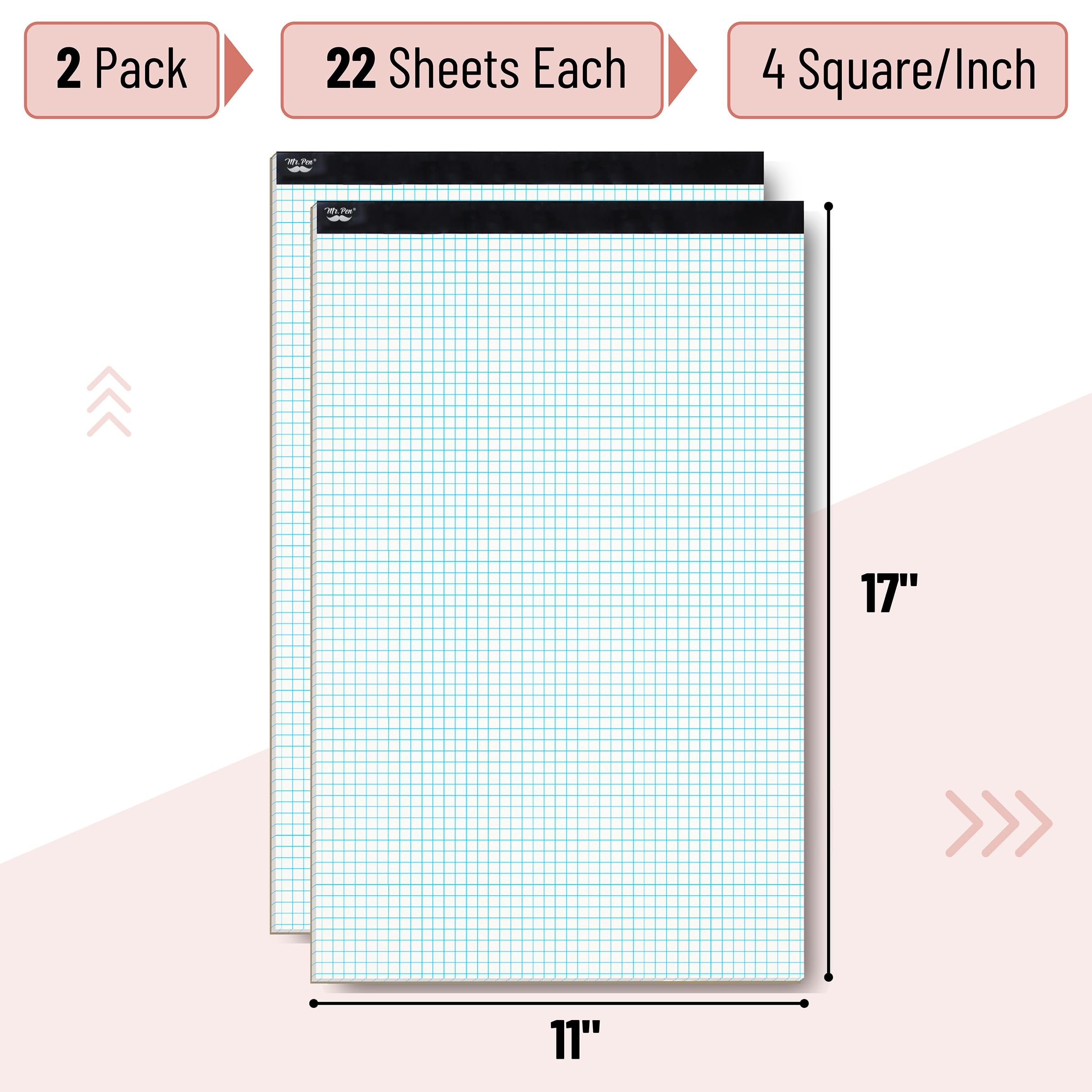 Amazon Mr Pen Large Graph Paper Pads 11 X 17 Inches 2 Pack 22 Sheets Pack 4x4 4 Squares Per Inch Blueprint 11 X 17 Grid Paper Pad Math Notebook Office Products