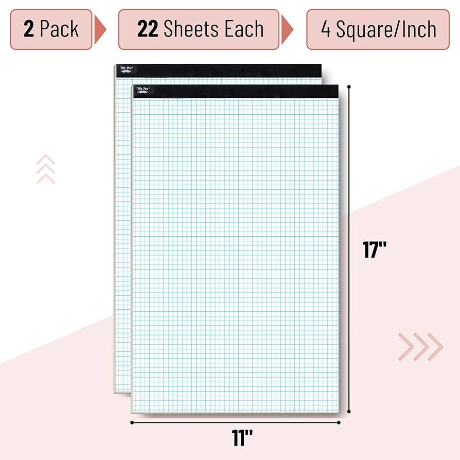 Amazon Mr Pen Large Graph Paper Pads 11 X 17 Inches 2 Pack 22 Sheets Pack 4x4 4 Squares Per Inch Blueprint 11 X 17 Grid Paper Pad Math Notebook Office Products