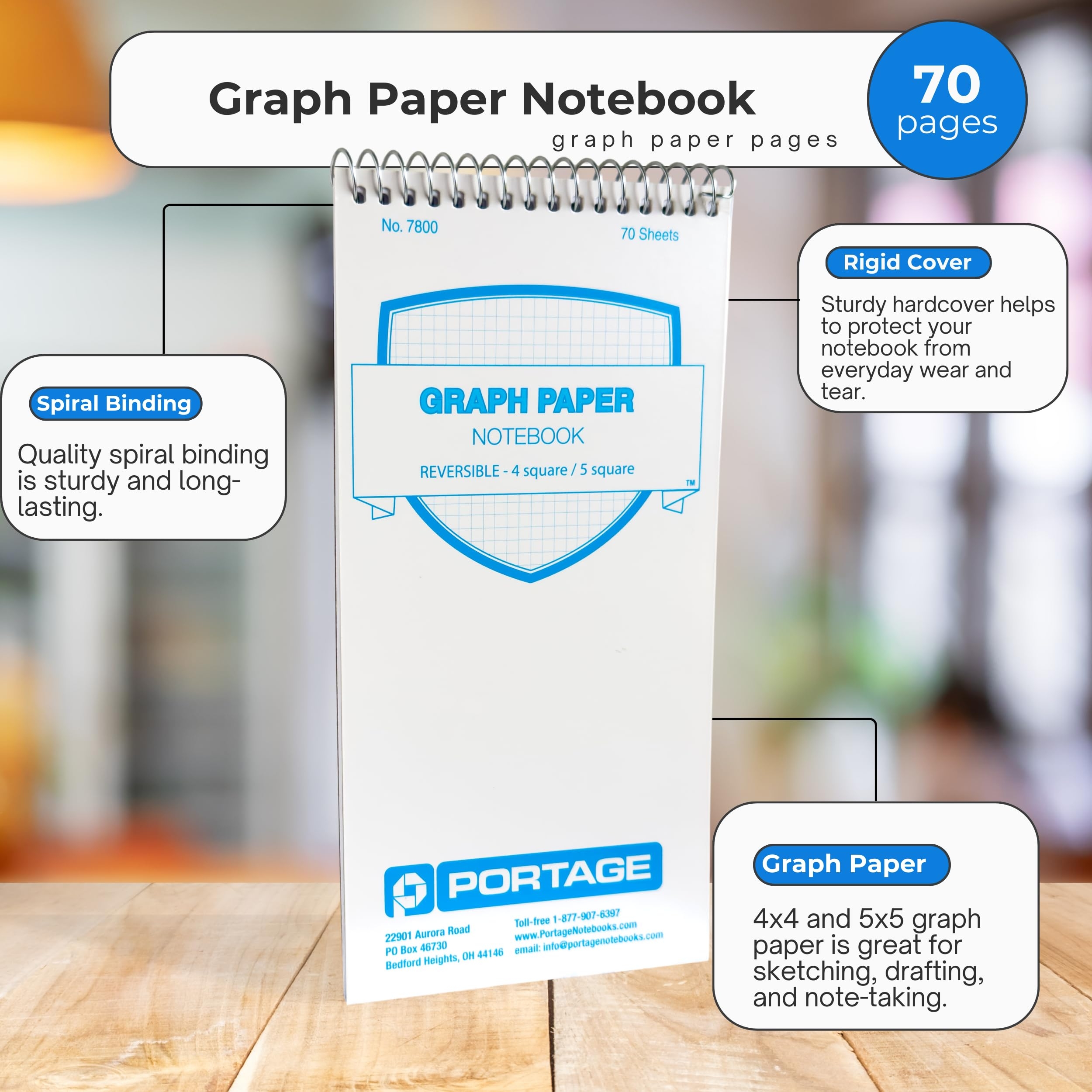 Amazon Portage Graph Paper Notebook Top Bound Spiral Grid Notepad Small Graph Notebook Writing Pad Grid Paper Reversible 4 Square 5 Square With Notes Template Extra Thick Cover For