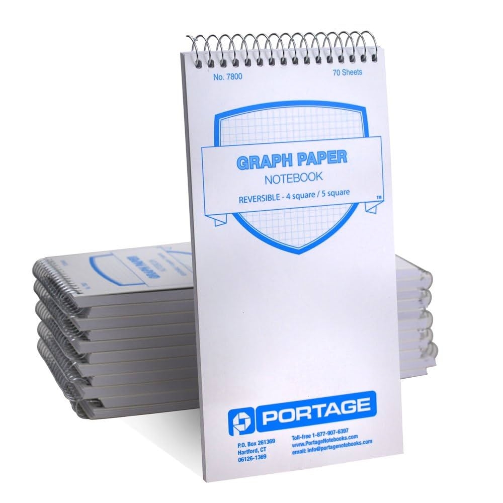 Amazon Portage Graph Paper Notebook Top Bound Spiral Grid Notepad Small Graph Notebook Writing Pad Reversible With Notes Template Thick Cover For Stability 4 X 8 In 70 Sheets 12 Pack Notepads Office Products