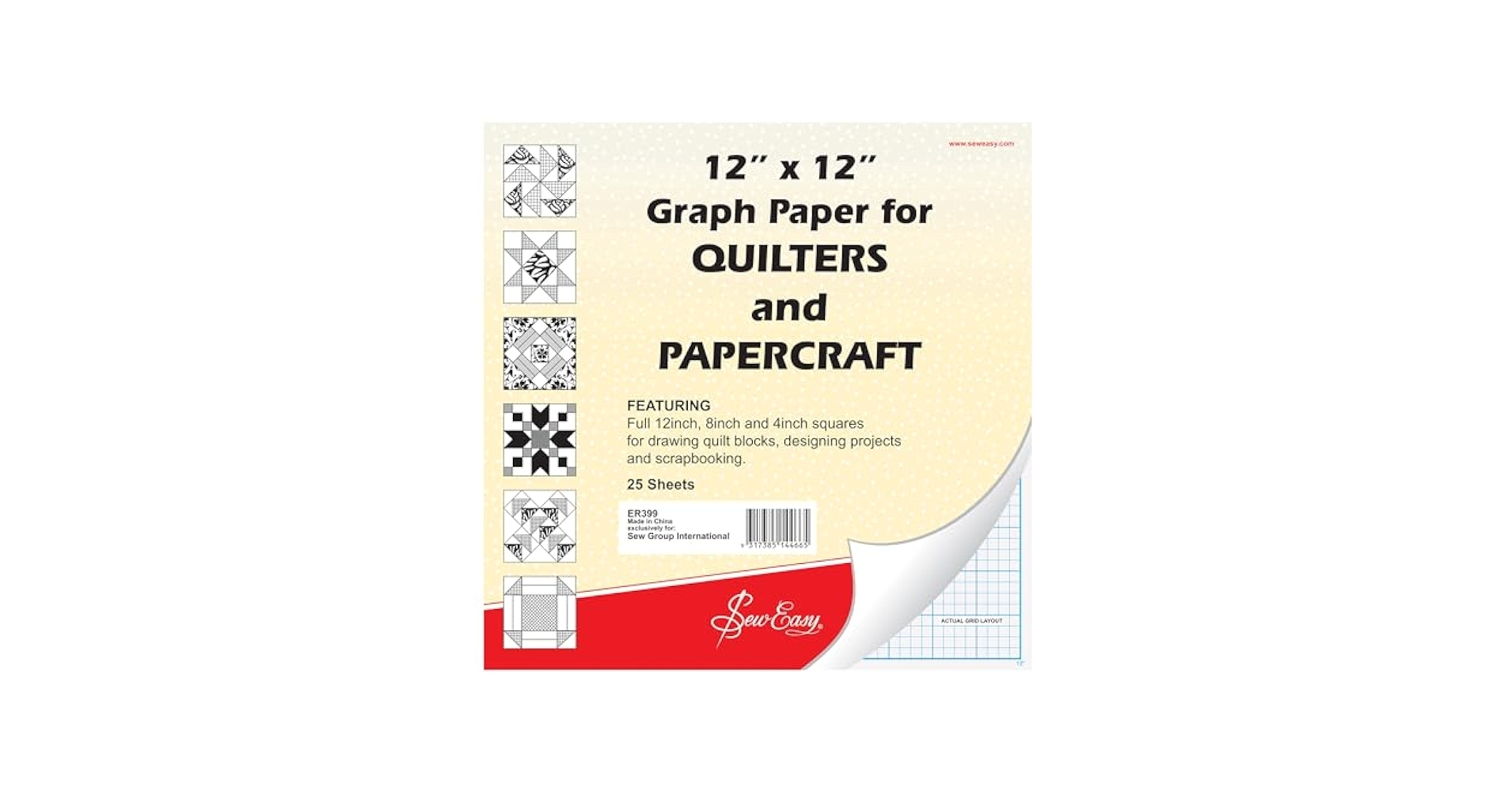 Amazon Sew Easy ER399 Quilters Graph Paper Pad 8in 4in Squares 12 X 12in 25 Sheets