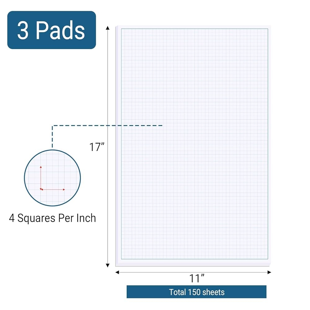 Amazon Suituts 3 Pads 11X17 Inches Graph Paper Large Grid Paper Two Side Drafting Paper Architect Graph Paper Blueprint Paper 4 Squares Per Inch 50 Sheets Each Pad Office Products
