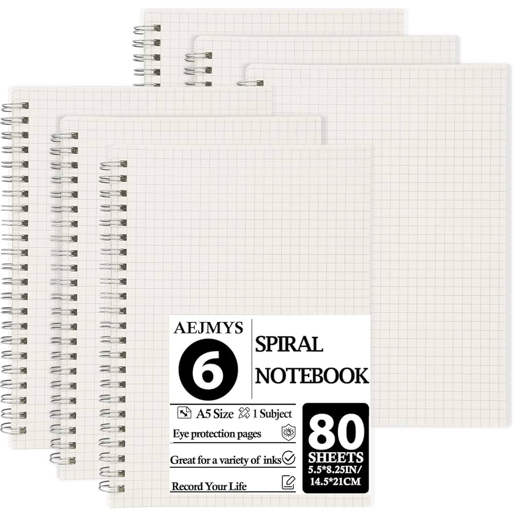 Aosmeol Spiral Graph Notebooks 6 Pack A5 Grid Notebook Graph Paper Spiral Notebook 100gsm Graph Paper Notebook Spiral 80 Sheets 160 Pages Transparent Plastic Hardcover Journal 8 25 X 5 5 Clear Buy Online At Best Price In KSA 