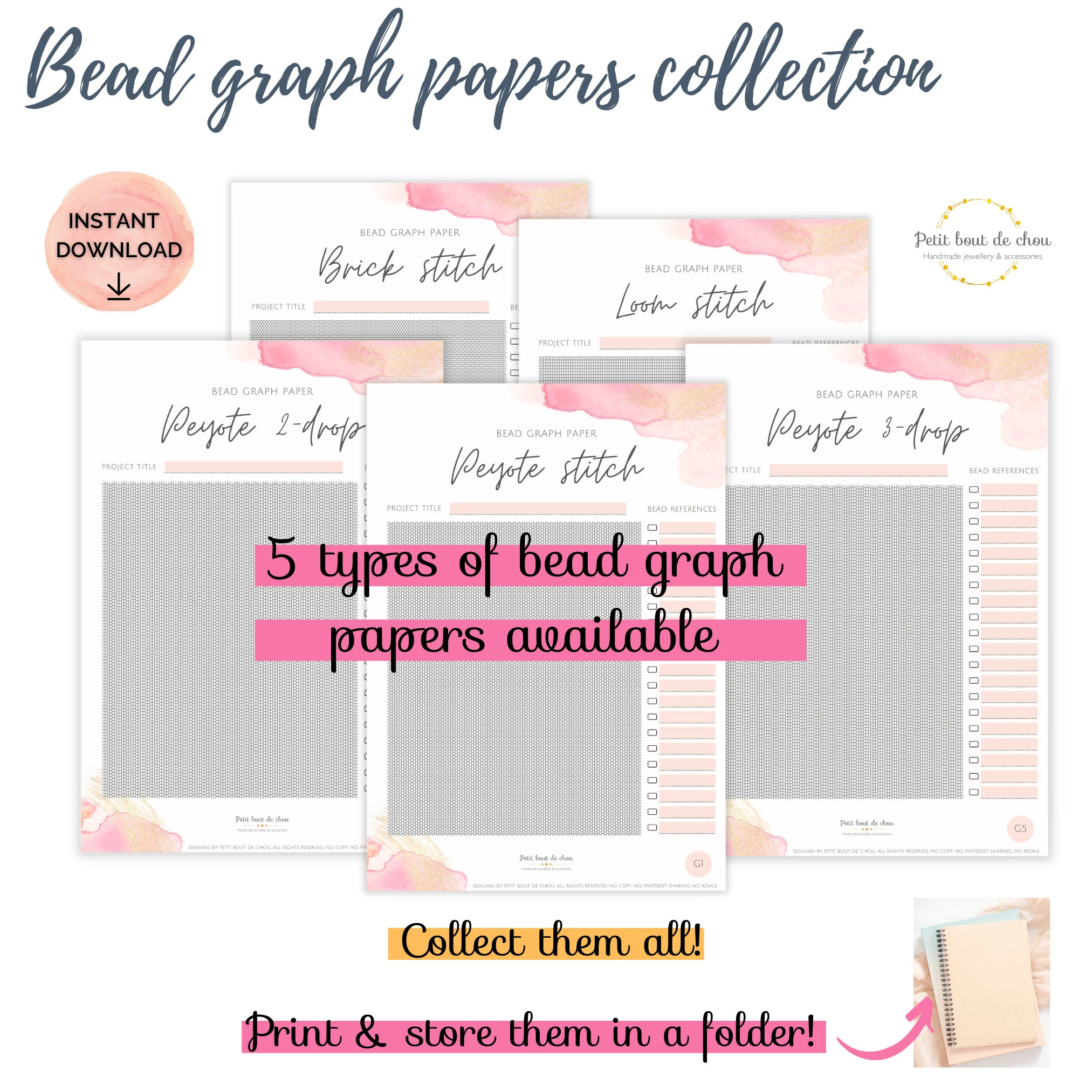 Bead Graph Paper Bundle loom Brick Peyote Miyuki Graph Paper blank Bead Pattern beading Graph beading Chart blank Templates printable Graph Etsy