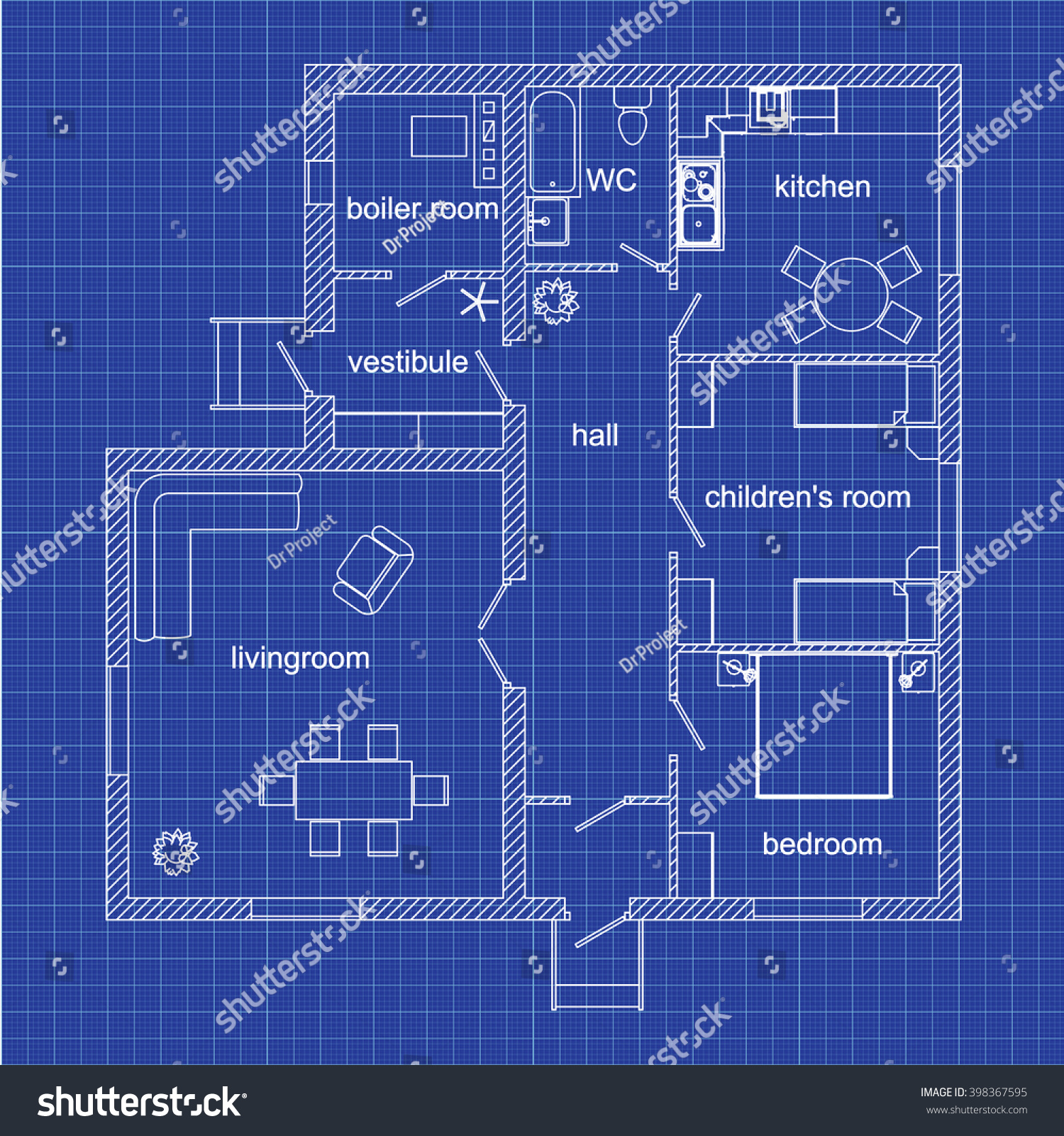 Blueprint Floor Plan Modern Apartment On Stock Vector Royalty Free 398367595 Shutterstock
