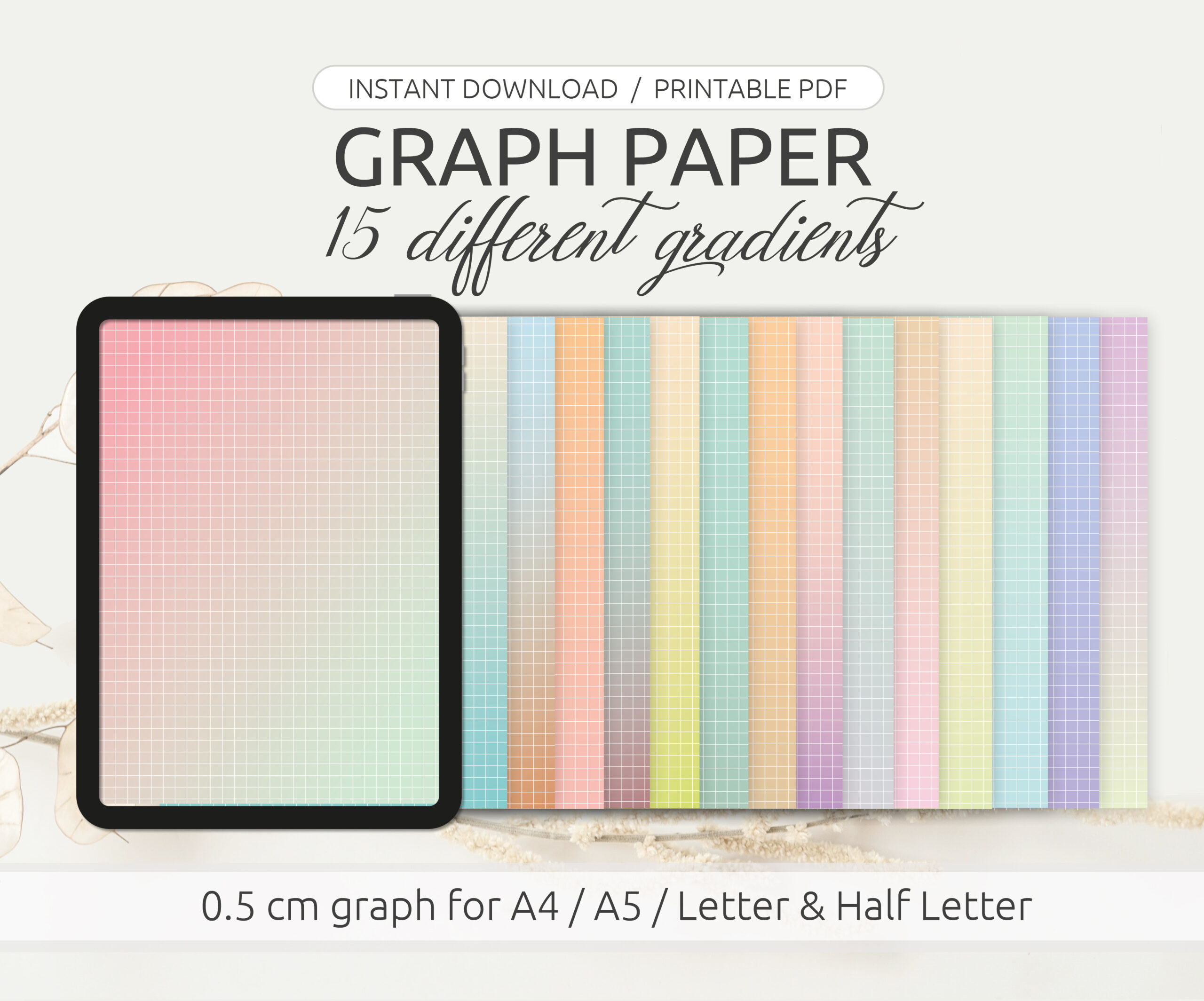 Digital Paper Pack Graph Paper In 15 Different Gradients For A4 A5 Letter And Half Letter Extraordinary Stationery