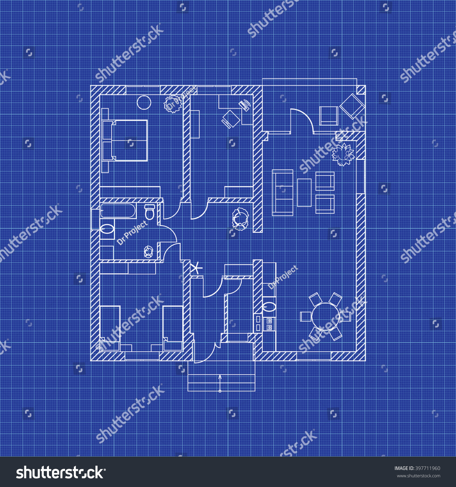 Floor Plan Modern Apartment On Graph Stock Vector Royalty Free 397711960 Shutterstock