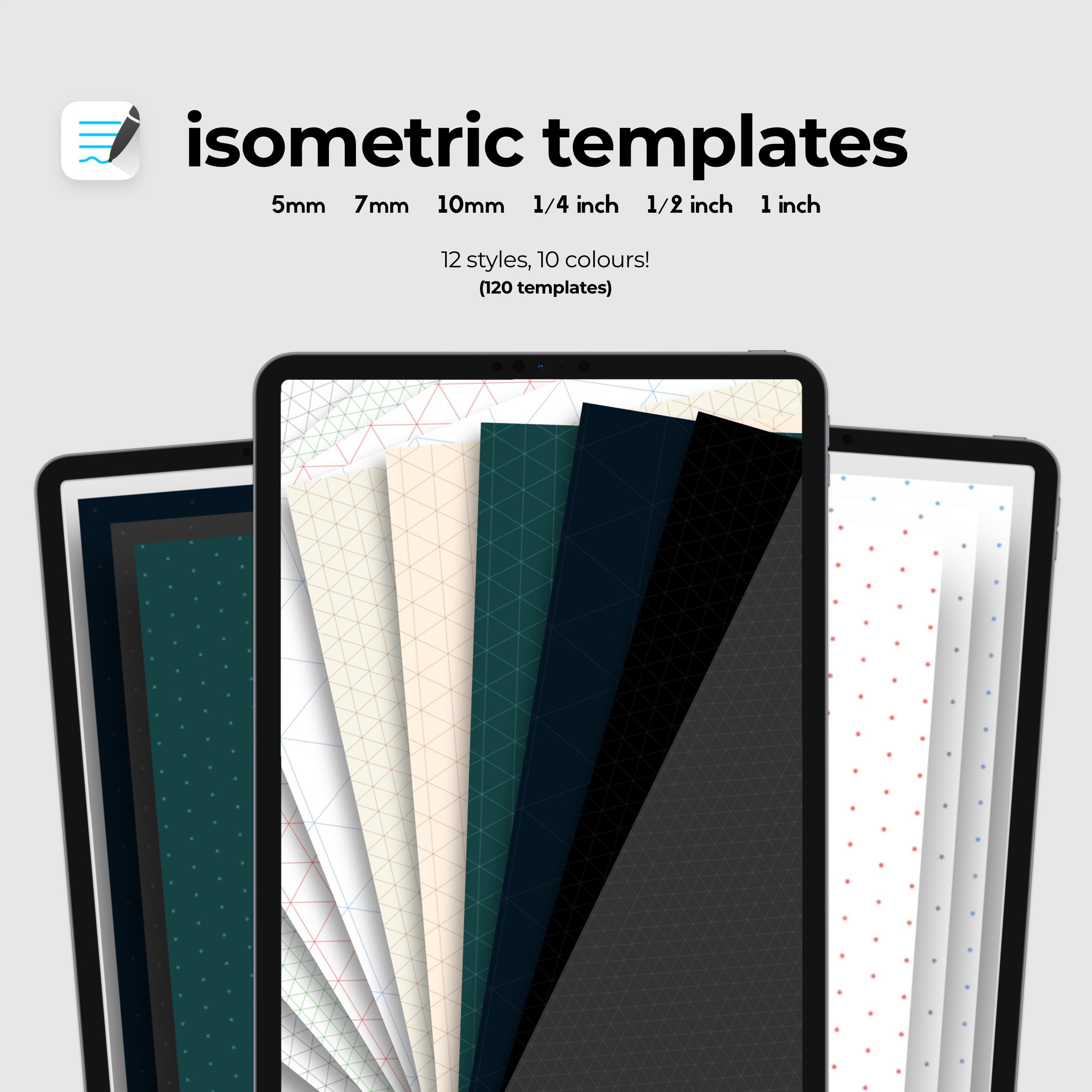 Free Digital Isometric Paper Grid Dotted 5mm 7mm 10mm 1 4 Inch 1 2 Inch And 1 Inch Spacing That Are Accurately Measured 10 Colours 120 Templates R GoodNotes
