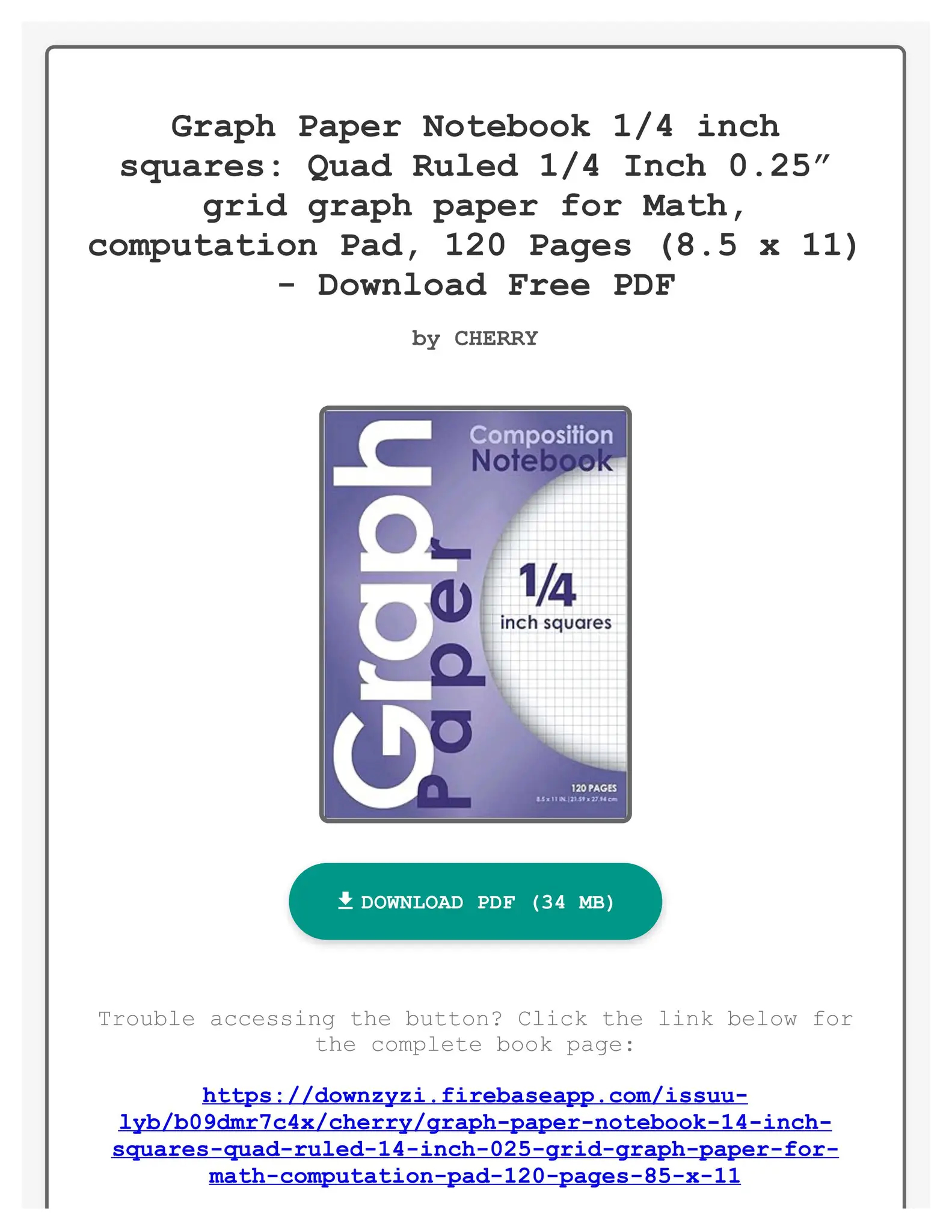 Free Pdf Graph Paper Notebook 1 4 Inch Squares Quad Ruled 1 4 Inch 0 25 Grid Graph Paper For Math By VerniceGislasonis Issuu