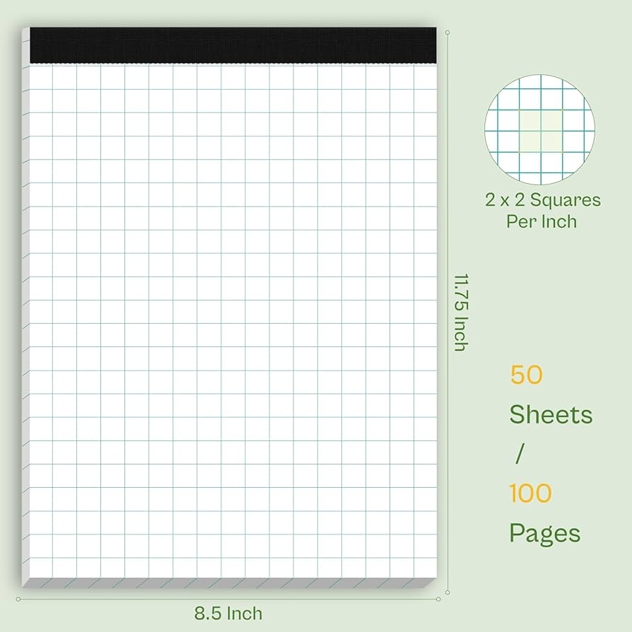 Graph Paper 1 Cm 6 Pack Graph Paper Notebooks 5x8 Grid Paper 2x2 50 Sheets Each Micro Perforated Large Grid Paper