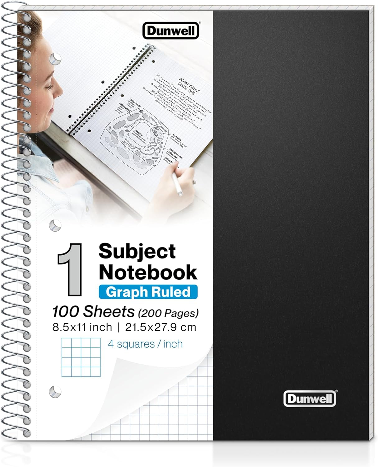 Graph Paper Notebook 8 5 X 11 Black Plastic Cover 100 Sheets 1 Subject 4X4 Graph Ruled Notebook Graph Paper Spiral Notebook 1 4 Grid Graphing Notebook Durable Poly Divider With Pockets Michaels