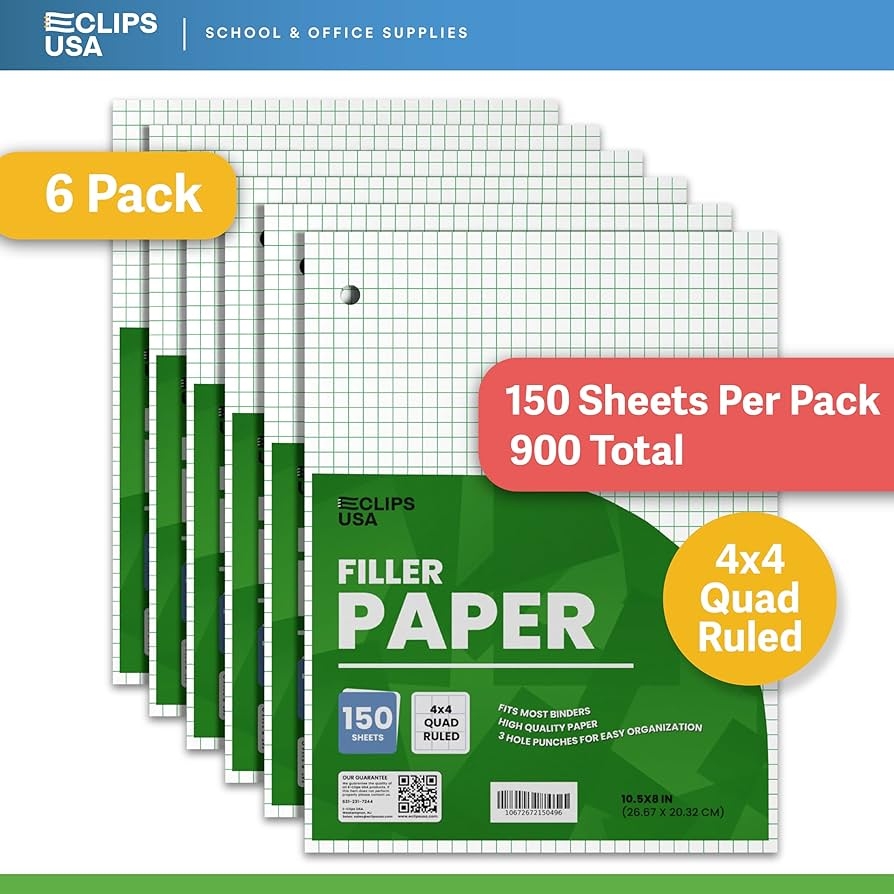 Graph Paper Printable Pdf Graph Paper Loose Leaf Graph Paper 500 Pack 4x4 Inch Quad Ruled Grid Paper 8 5x11 3 Hole Punched Graphing Paper Large Grid Paper