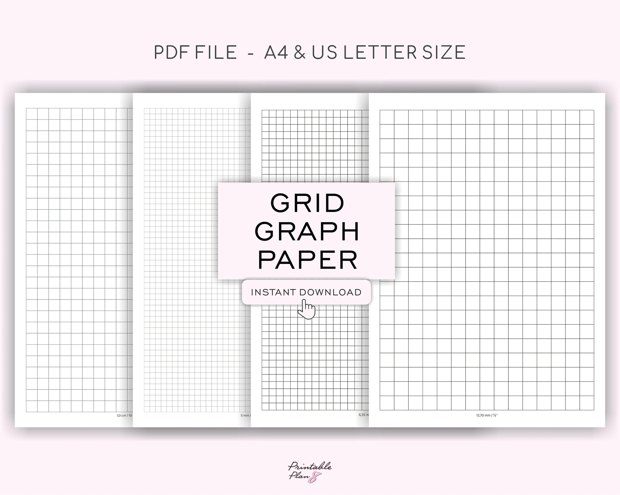 Grid Paper Set Of 4 Printable Graph Page Notebook Paper 5 10 Mm 1 4 1 2 Inch Grid A4 US Letter PDF Templates Simple And Useful Etsy