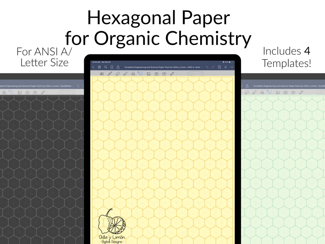 Hexagonal Paper For Organic Chemistry Letter ANSI A Size Study College Student Project Paper Notability DIGITAL DOWNLOAD Etsy