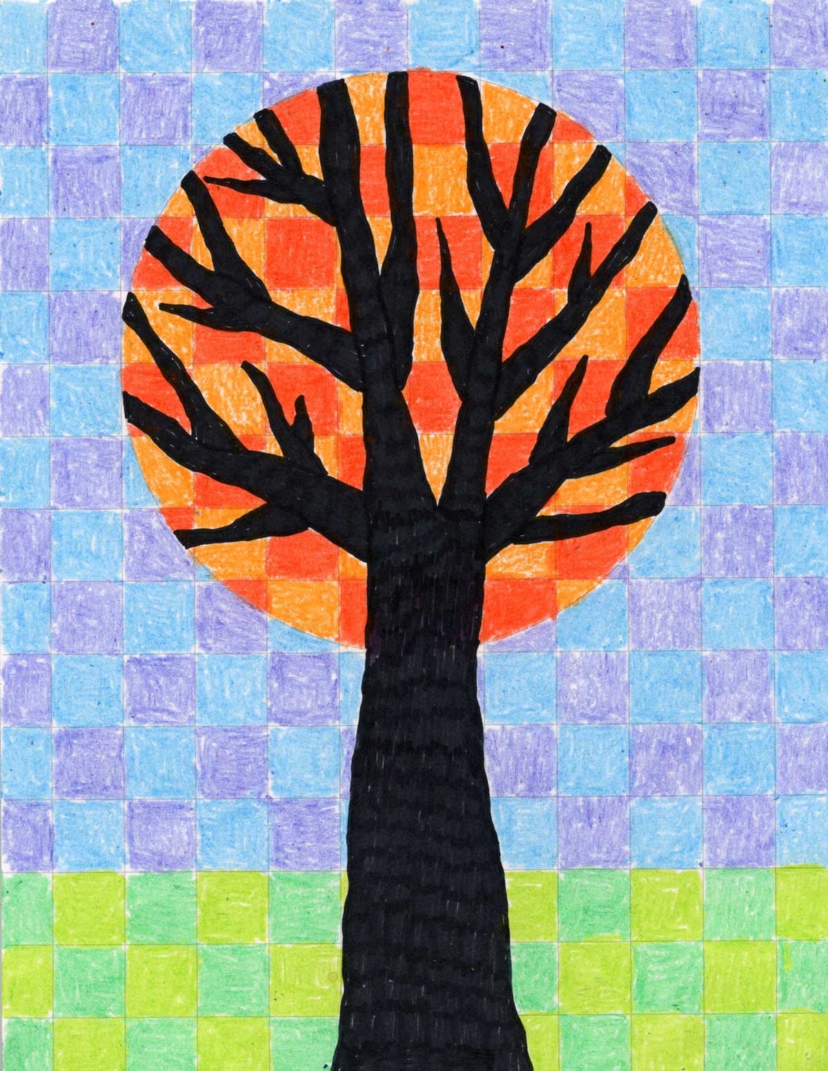 How To Draw Grid Tree Art And Grid Tree Coloring Page