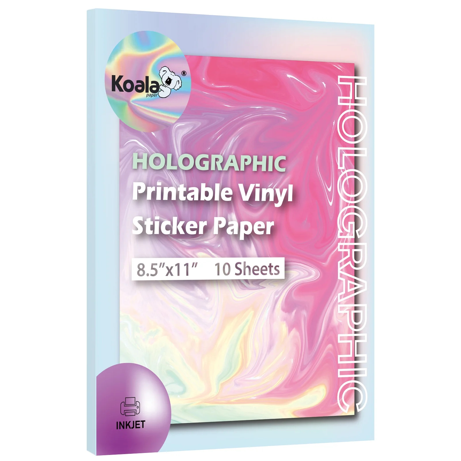 Koala Holographic Sticker Paper For Inkjet Laser Printers Rainbow Waterproof Glossy Printable Vinyl Sticker Paper 8 5x11 10 Sheets Walmart