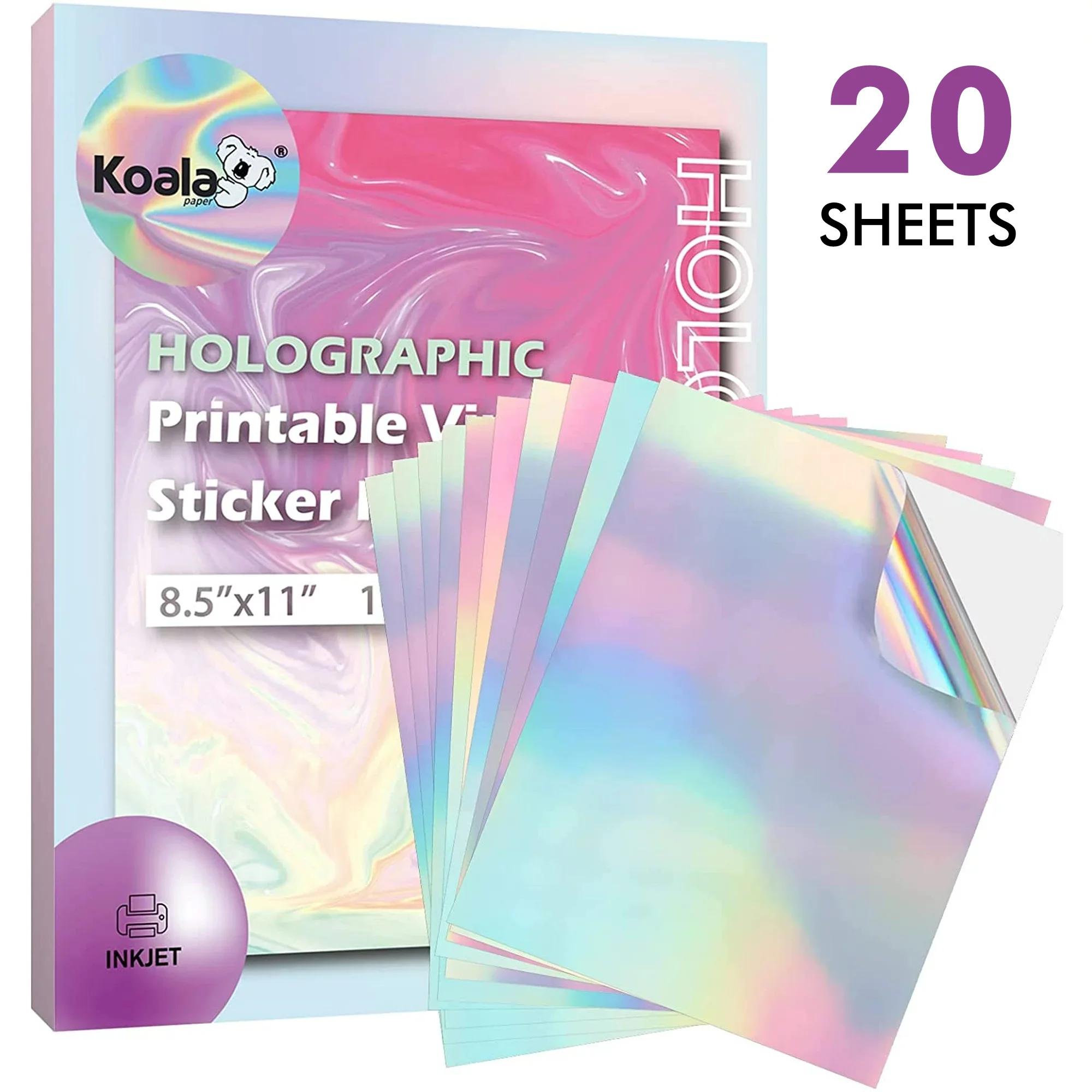 Koala Premium Shiny Gloss Adhesive Holographic Sticker Paper For Inkjet Laser Printers 20 Sheets 8 5x11 Walmart