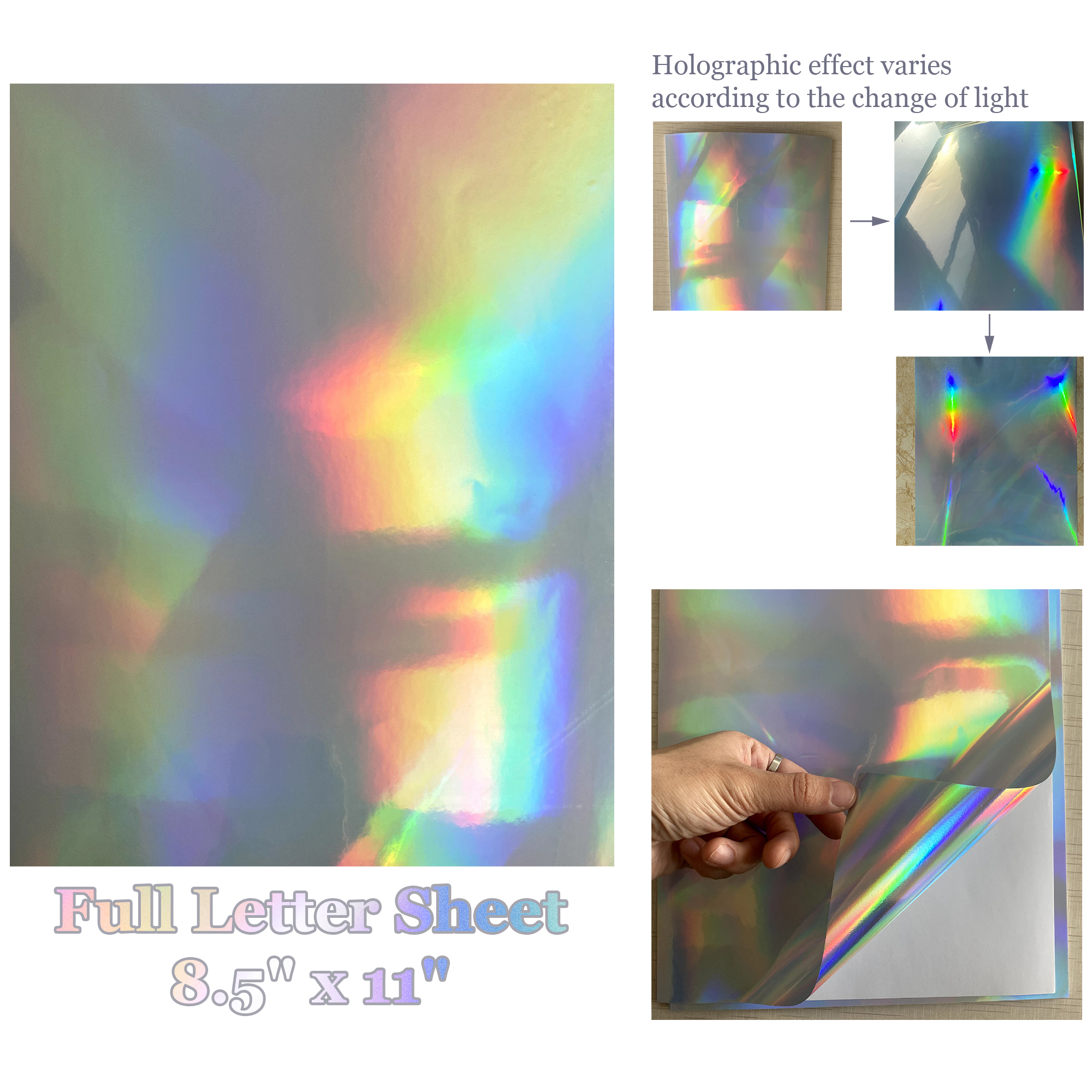 Mr Label 8 5 x11 Holographic Sticker Paper Rainbow Vinyl Full Sheet Label For Inkjet Laser Printer Waterproof Tear Resistant DIY Sticker For Home Decors Scrapbook MR LABEL