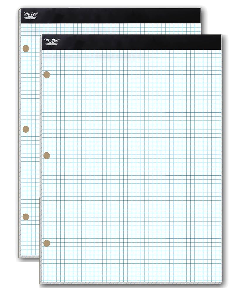 Mr Pen Graph Paper 2 Pack Of 55 Sheets 8 5 x11 4x4 4 Squares Per Inch 3 Hole Punched Graphing Paper Grid Paper Pad Math Graph Paper Pad Drafting Paper Computation Pads Square Paper 